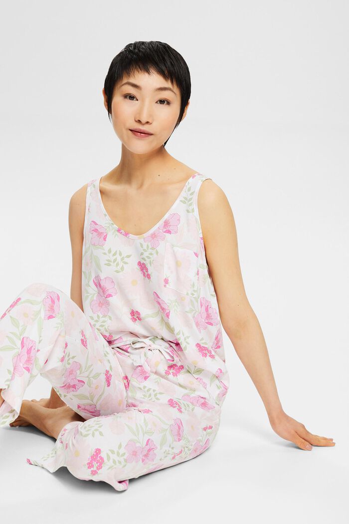 Pijama con estampado floral, LENZING™ ECOVERO™, WHITE, detail image number 1