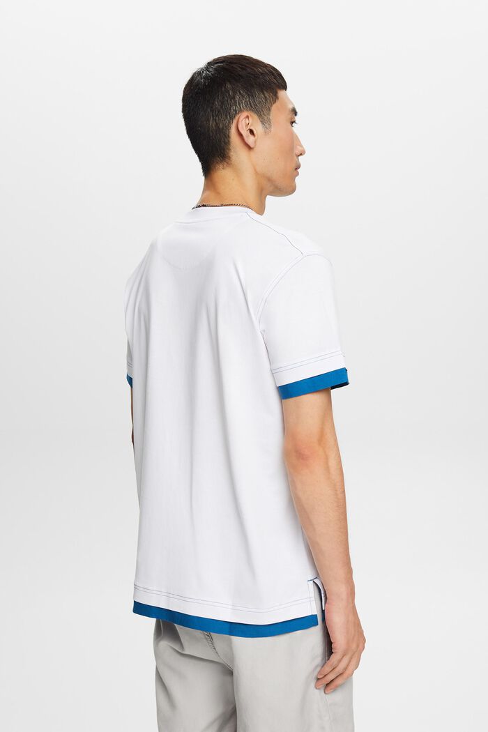 Camiseta de cuello redondo con capas, 100% algodón, WHITE, detail image number 3