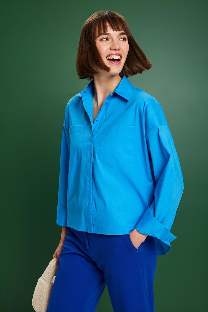 Camiseta de cuello abotonado, popelina de algodón, BLUE, detail image number 3