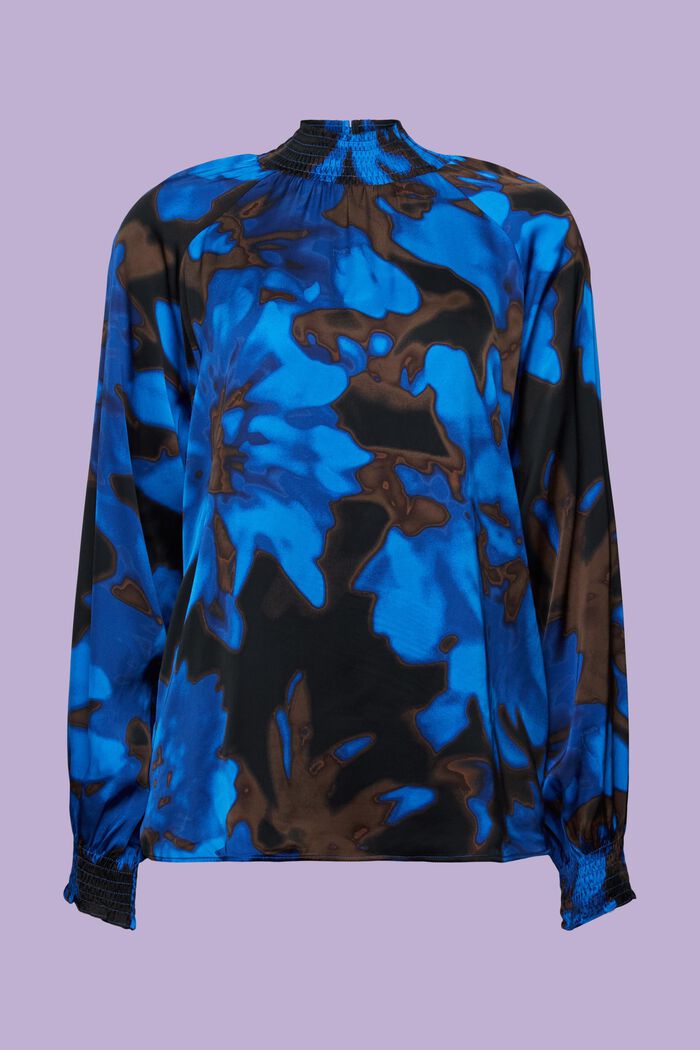 Blusa satinada fruncida con estampado, BRIGHT BLUE, detail image number 7